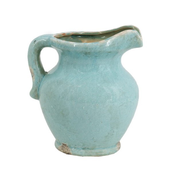 Vintage Aqua Crackle Glaze Ceramic Pitcher - Image 2