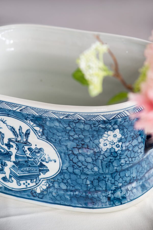 Blue & White Chinoiserie Oval Ceramic Planters - Set of 2 - Image 3