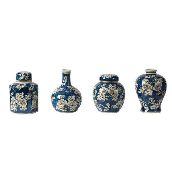 Indigo Blossom Chinoiserie Mini Vase Set – Set of Four - Image 2