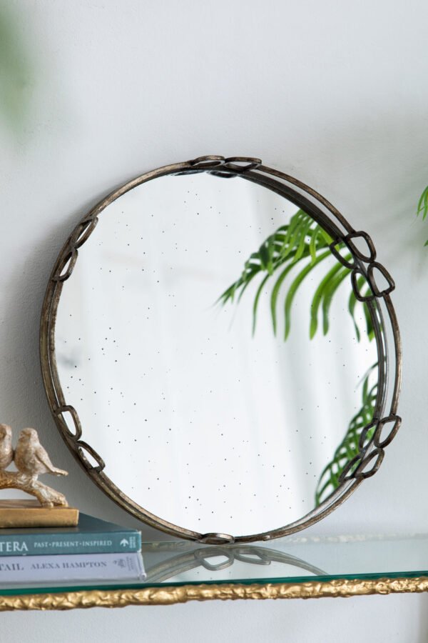 Antiqued Mirror Tray with Decorative Loop Frame 18 inch - Image 3