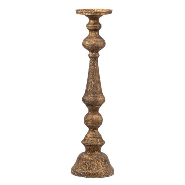 Antiqued Gold Carved Candlestick Holder - Large - Image 2