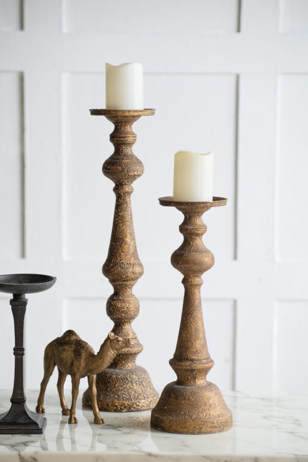 Antiqued Gold Carved Candlestick Holder - Large - Image 3