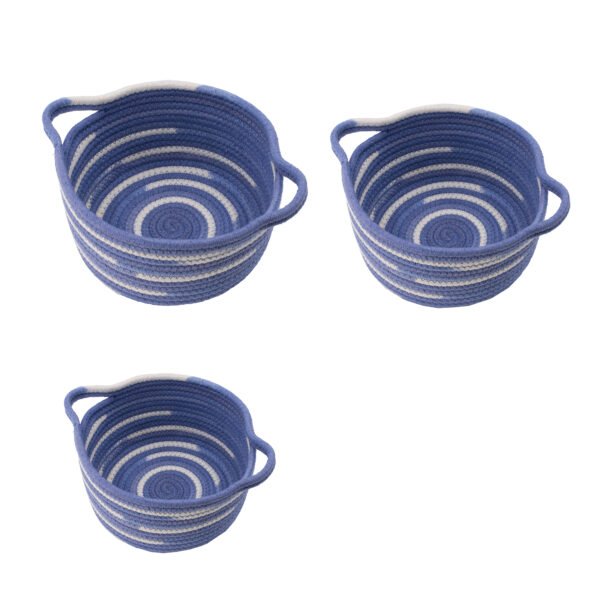 Coastal Blue Braided Rope Storage Baskets – Set of 3 - Image 2
