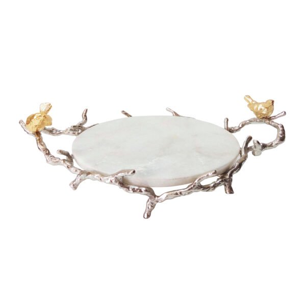 Marble & Metal Bird Handle Serving Tray - Image 2