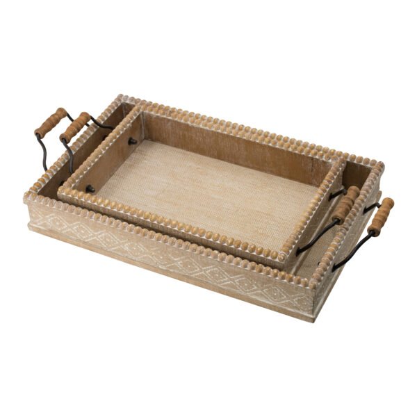 Carved Wooden Serving Trays with Beaded Detail – Set of 2 - Image 2