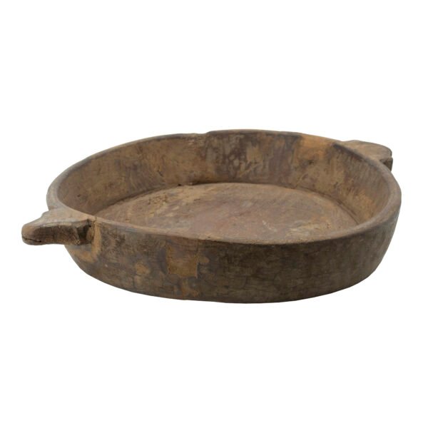 Rustic Hand-Carved Wooden Bowl with Handles - Image 2
