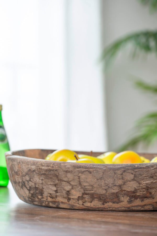 Rustic Hand-Carved Wooden Bowl with Handles - Image 3