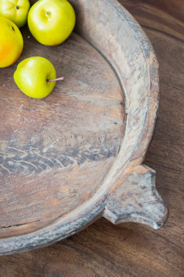 Rustic Hand-Carved Wooden Bowl with Handles - Image 4