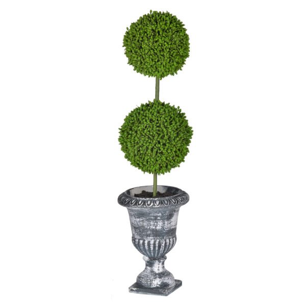 Double Ball Faux Topiary in Distressed Black Urn – 15.5" - Image 2