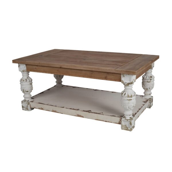 Vintage Farmhouse Coffee Table with Carved Legs and Lower Shelf - Image 2