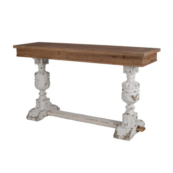 Rustic Farmhouse Console Table with Carved Pedestal Legs - Image 2