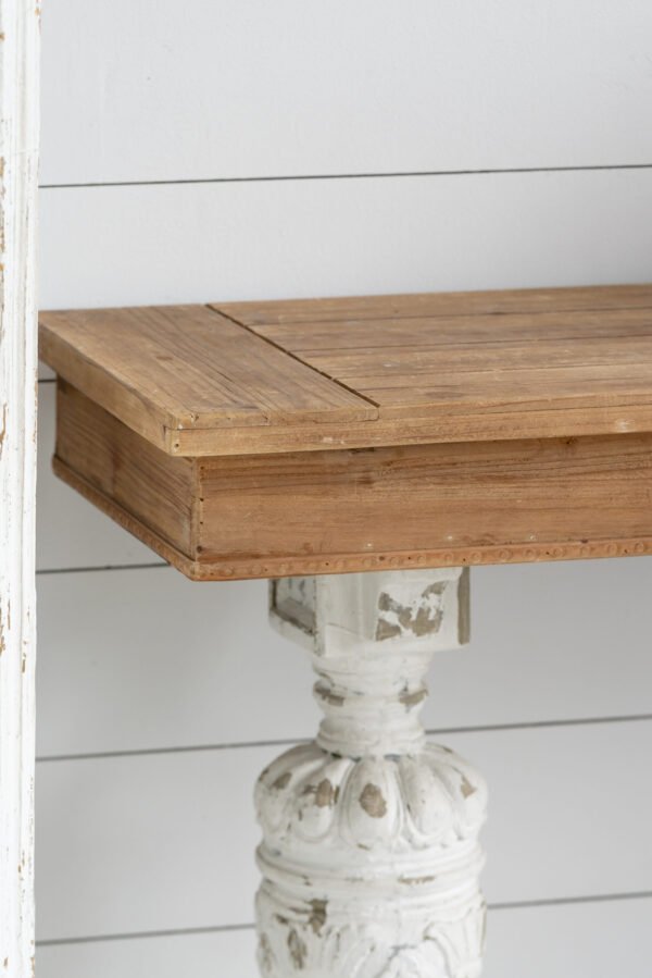 Rustic Farmhouse Console Table with Carved Pedestal Legs - Image 3