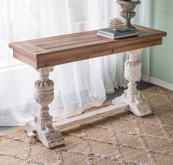 Rustic Farmhouse Console Table with Carved Pedestal Legs - Image 4