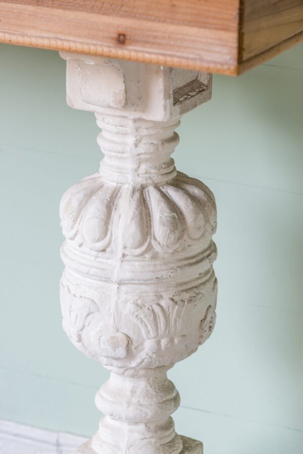 Rustic Farmhouse Console Table with Carved Pedestal Legs - Image 5