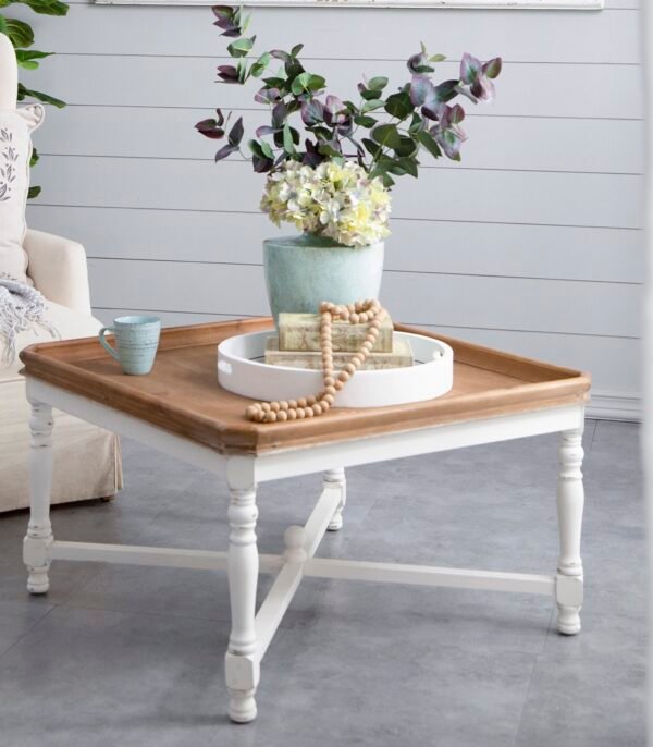 French Country Square Coffee Table with Tray Top - Image 4