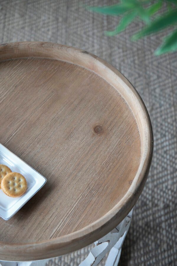 White Carved Accent Table with Wood Top - Image 4