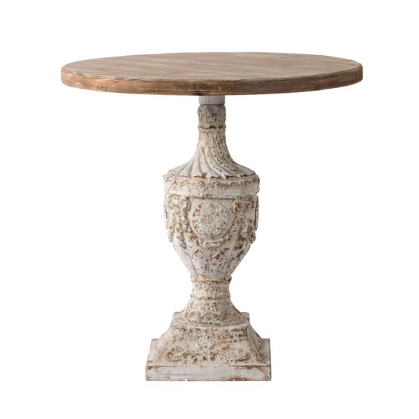 Antiqued Pedestal Table with Carved Urn Base - Image 2