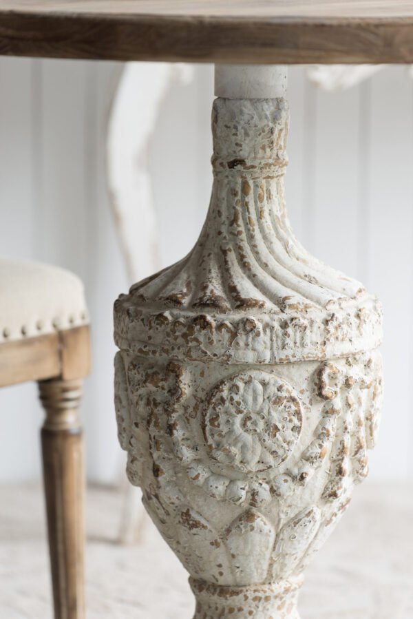 Antiqued Pedestal Table with Carved Urn Base - Image 3
