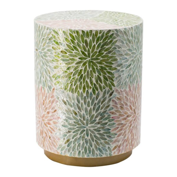 Petal Mosaic Drum Table with Brass Base - Image 2