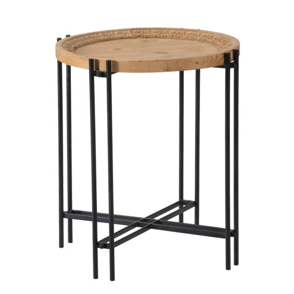 Carved Wood & Iron Accent Table with Ornamental Rim - Image 2