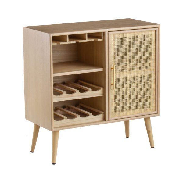 Mid-Century Natural Oak Wine Cabinet with Cane Door - Image 2