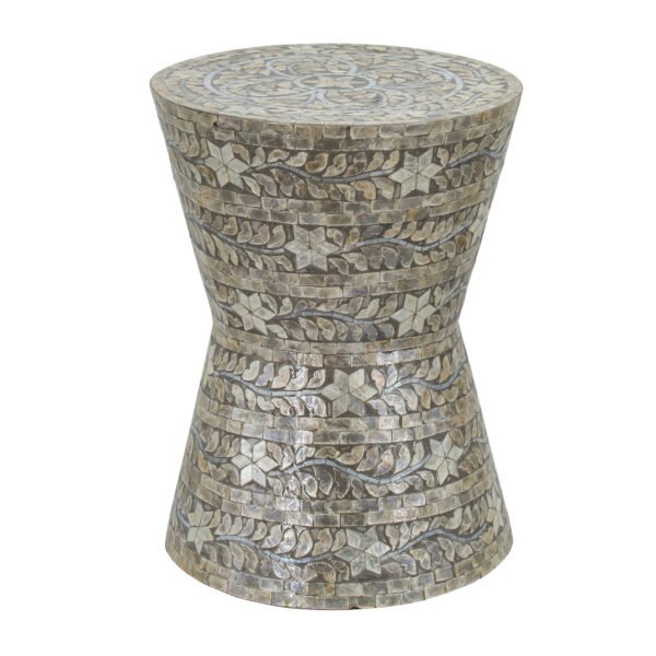 Mosaic Mother-of-Pearl Drum Side Table - Image 2