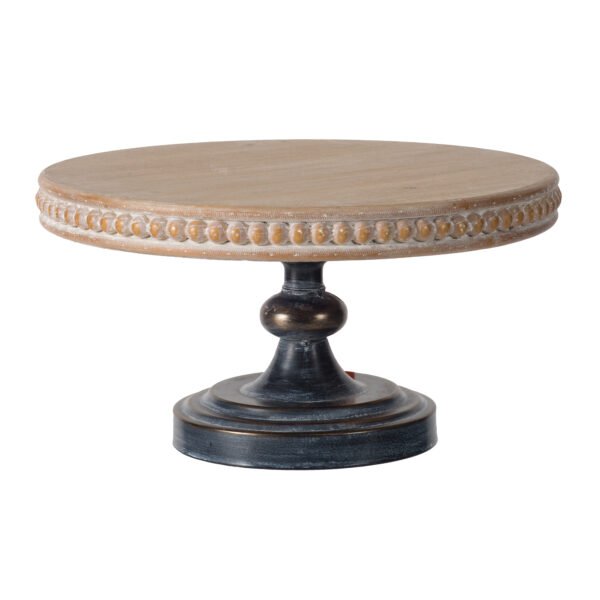 Beaded Edge Wooden Cake Stand with Blackwashed Pedestal - Image 2