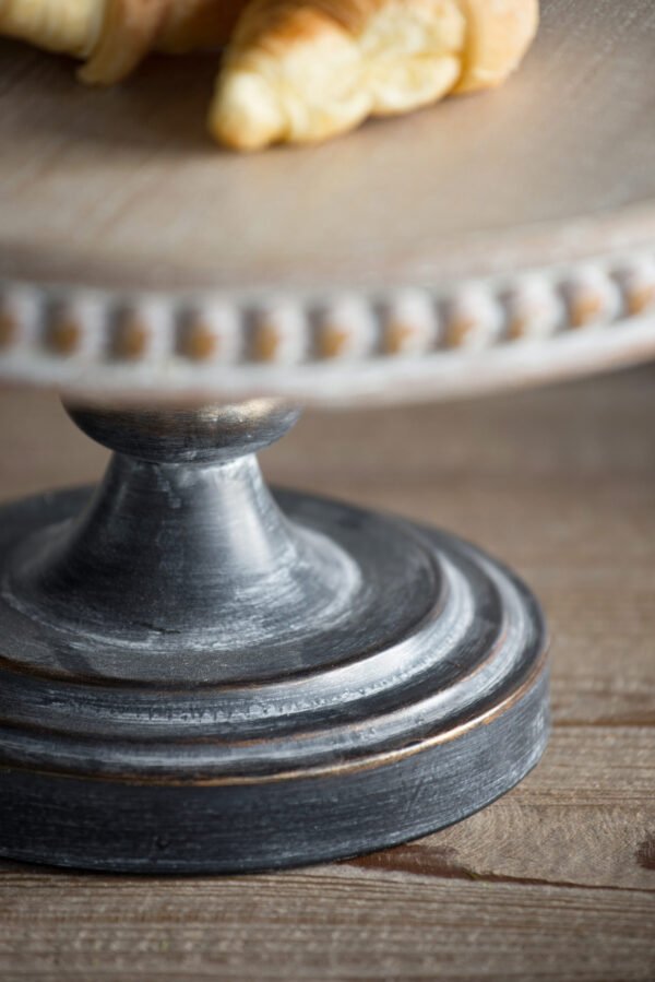Beaded Edge Wooden Cake Stand with Blackwashed Pedestal - Image 3