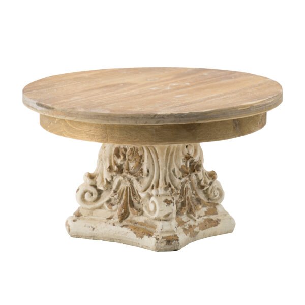 Vintage-Inspired Distressed Cake Stand with Carved Base - Small - Image 2