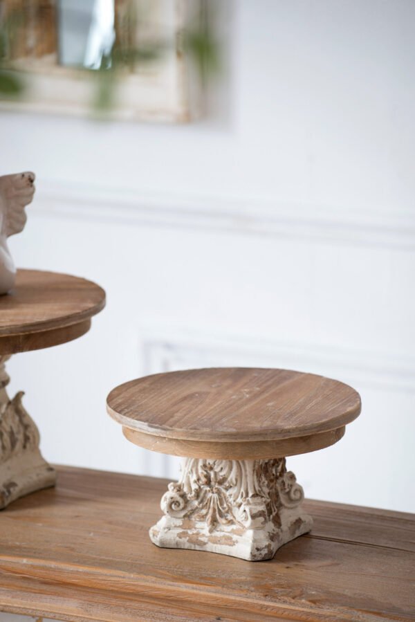 Vintage-Inspired Distressed Cake Stand with Carved Base - Small - Image 3
