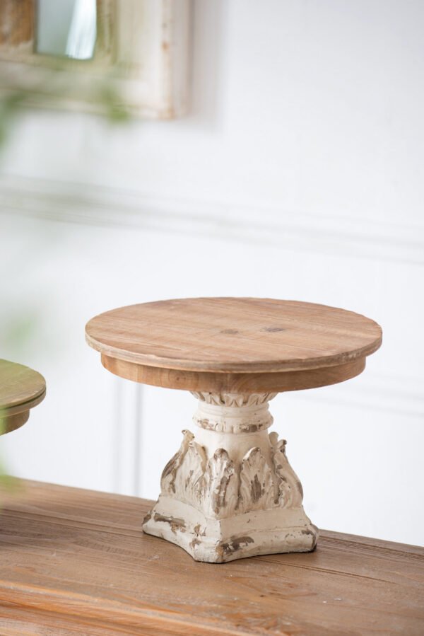 Vintage-Inspired Distressed Cake Stand with Carved Base - Large - Image 3