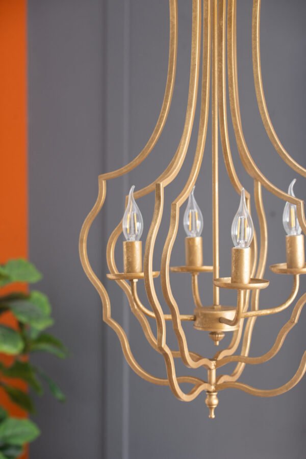 Gilded Iron Tulip Frame Chandelier with Candelabra Lights - Image 3