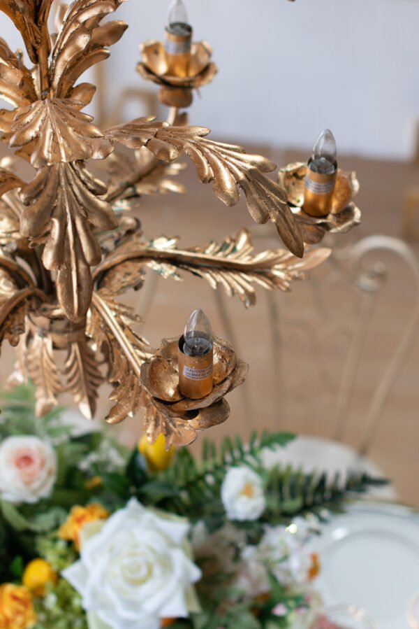 Gilded Leaf Tole Chandelier with Botanical Silhouette - Image 2