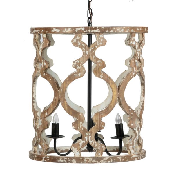 Distressed Wood Open Frame Pendant Chandelier - Image 2