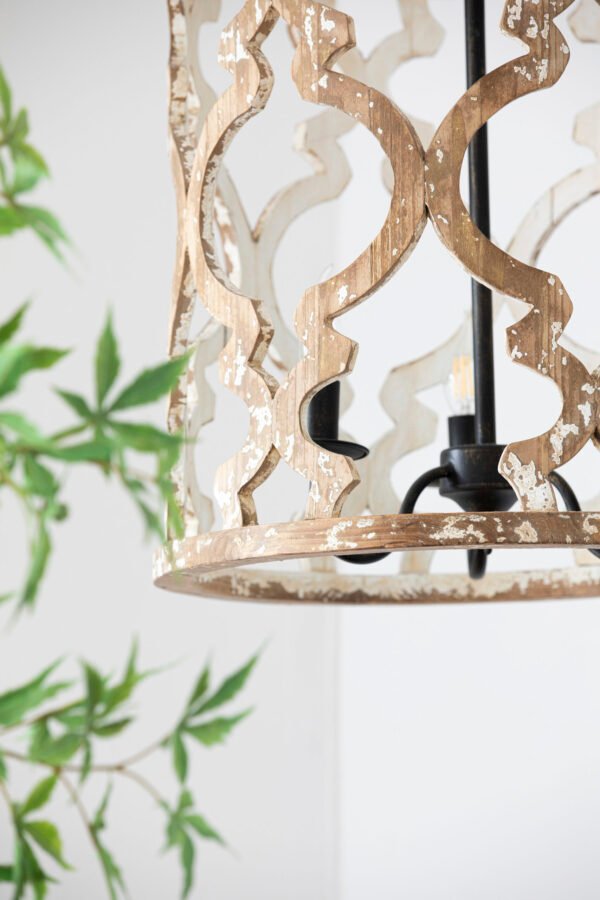 Distressed Wood Open Frame Pendant Chandelier - Image 3