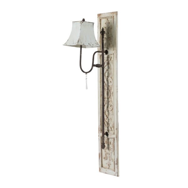 Antique White Ornate Panel Wall Sconce with Metal Arm - Image 2