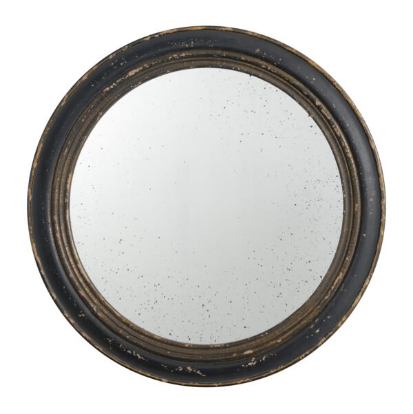 Antique Black Round Wall Mirror with Distressed Finish - Image 2