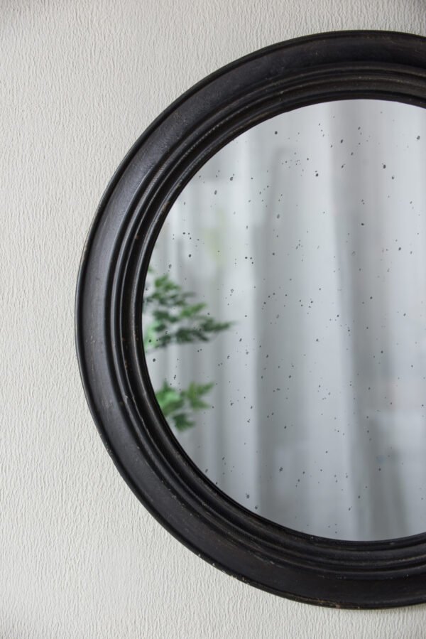 Antique Black Round Wall Mirror with Distressed Finish - Image 3
