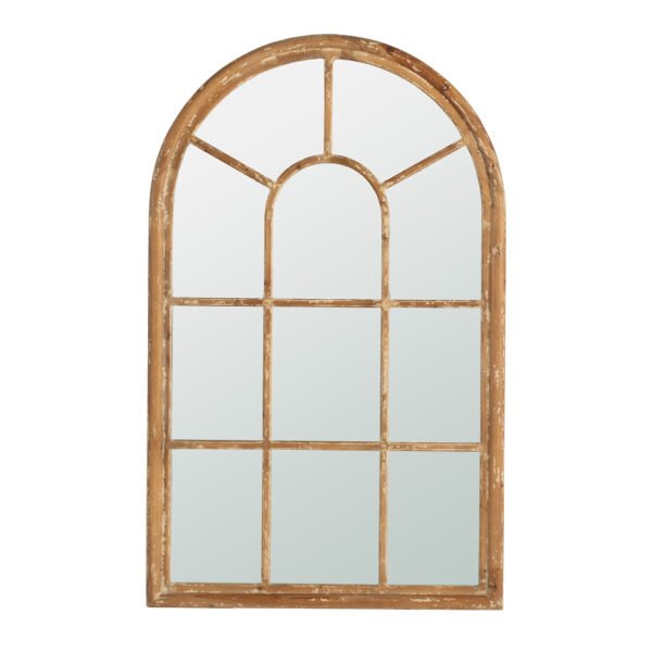 Arched Farmhouse Windowpane Mirror in Natural Wood - Image 2