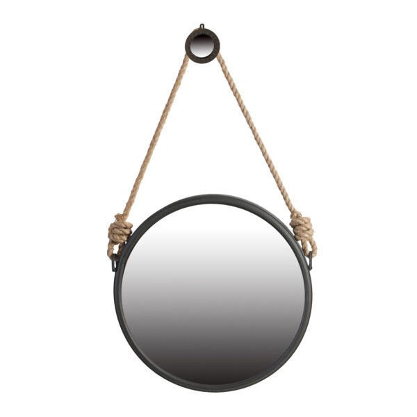 Petite Industrial Hanging Round Mirror with Rope Accent - Image 2