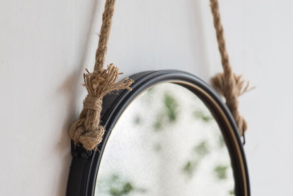 Petite Industrial Hanging Round Mirror with Rope Accent - Image 3