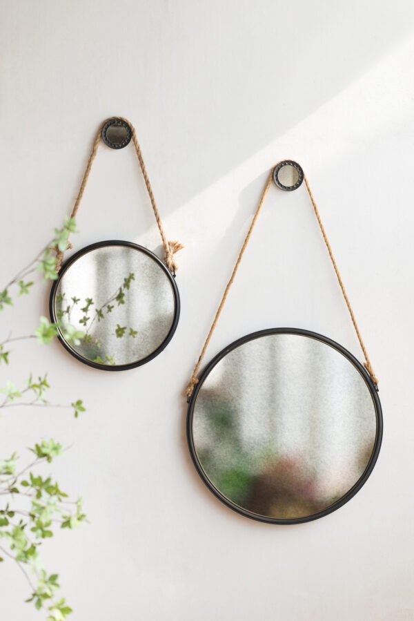 Petite Industrial Hanging Round Mirror with Rope Accent - Image 4