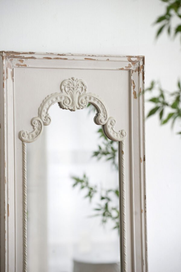 French Chateau Ornate Panel Mirror in Distressed White - Image 3