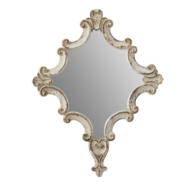 Baroque Scrollwork Distressed Cream Wall Mirror - Image 2