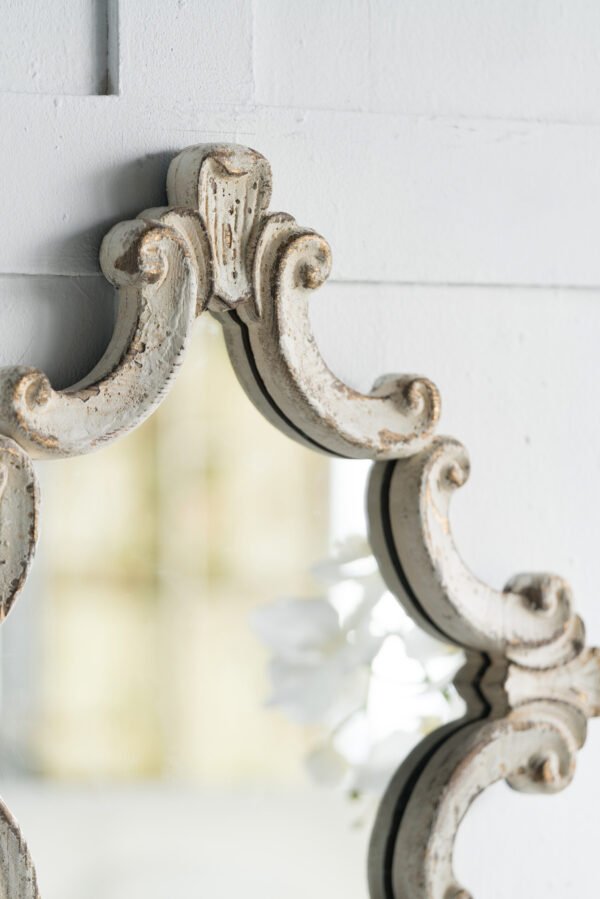 Baroque Scrollwork Distressed Cream Wall Mirror - Image 3
