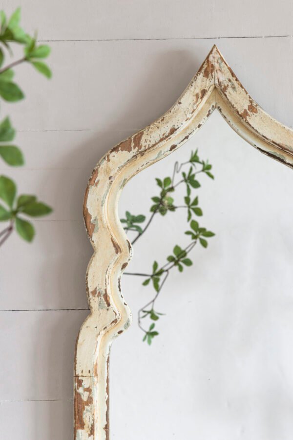 Moroccan Arch Distressed Wood Wall Mirror - Image 3