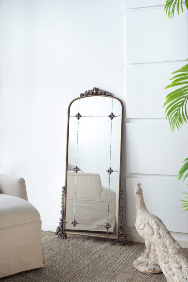 Grand Palais Antique Floor Mirror with Ornate Accents - Image 4