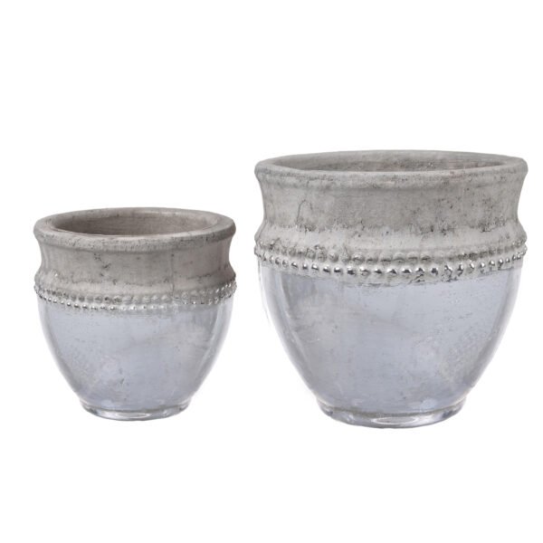 Beaded Cement & Glazed Pottery Planter Set (2-Piece) - Image 2