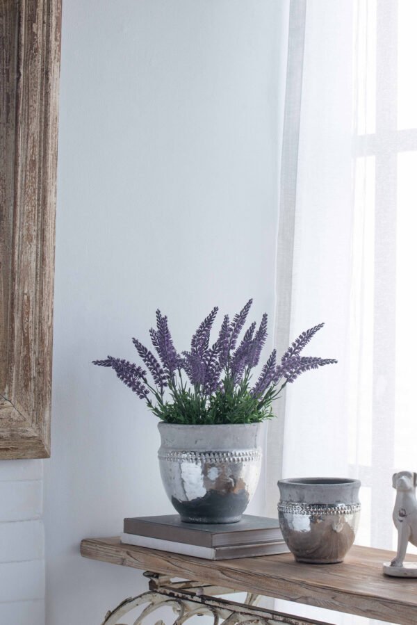 Beaded Cement & Glazed Pottery Planter Set (2-Piece) - Image 3