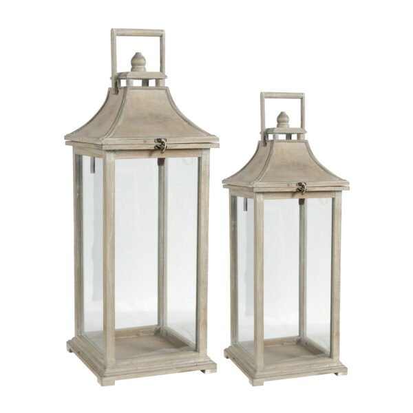 Weathered Wood Lantern Set with Pagoda Tops (2-Piece) - Image 2